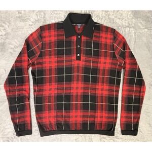 Vintage Burberry London Mens Plaid Collared Golf Sweater Xtra Fine Merino Size M